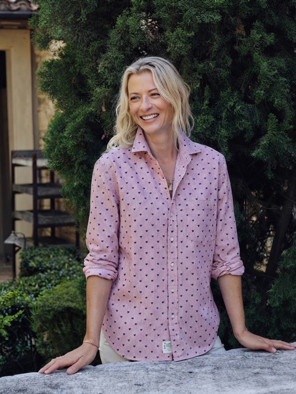 FRANK & EILEEN Joedy Pink Heart-Print Button-Down Shirt -